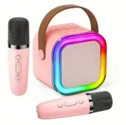 Mini Karaoke Machine Kids with 2 Microphone Portable Bluetooth Speaker with LED