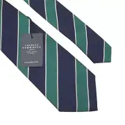 Charles Tyrwhitt Chartwell Woven Navy & Green Club Stripe Silk Tie NWT