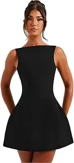 [Generic] Women's Elegant Pockets Mini Dress Cap Sleeve Mock Neck Tank Short Dress Bodycon Casual Work Office A Line Dresses