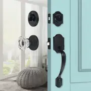 Front Door Handle and Deadbolt Set, Black Front Door Lock Set with Reversible