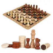 Vintage Wooden Chess Set and Checkers Game Set for Adults，Portable Chess
