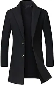[DOINLINE] Men's Winter Coat Trench Overcoat Wool Blend Casual Single Breasted Mid-Long Pea Top Jacket