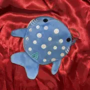 NEW BLUE PLUSH SHARK WHALE COIN PURSE POUCH ZIP KEYCHAIN NIP