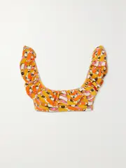 [La DoubleJ] La DoubleJ - Ruffled Printed Bikini Top - Yellow - x small x small Yellow