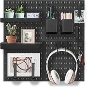 Ssumght Pegboard Combination Wall Organizer Kit, 4 Pieces Peg Board and 20 Accessories Modular Hanging, Wall Mount Display Pegboard Panel Kits, Peg Board Organizer for Home Office (Black 30 * 30cm)