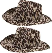 [Healvian] 2pcs Leopard Print Cowboy Hats Comfortable Decorative Hats for Parties Stage Performances Unique Novelty Caps with Fit Breathable Cloth Material