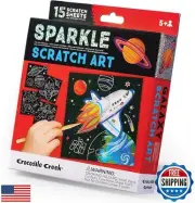 Crocodile Creek Space Sparkle Scratch Art for Kids - 16-Sheet Scratch Art Set