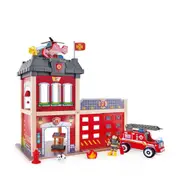13pc Hape 60cm City Fire Station Kids 3y+ Wooden Toy w/Fire Fighter/Dog Figures