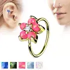 Opal CZ Flower Gold IP Ear Helix Tragus Rook Snug Daith Hoop Nose Rings Piercing