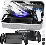 10 in 1 Accessories Bundle for PlayStation Portal, Carrying Case & Soft Silicone Cover with 2 Pack Screen Protectors, 4 Thumb Grip, 2 Cleaning Kit, PS5 Portal Accessories, Grey