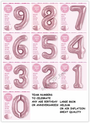 LARGE LIGHT PINK FOIL NUMBER BALLOON 86CM BIRTHDAY PARTY HELIUM 1ST 2ND 18TH