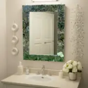 Labradorite Stone Wall Mirror, Gemstone Wall Hanging Mirror, Bathroom Interior