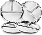 Bakpoco Stainless Steel Kids Plates Set of 4, 9" Portion Control Plates Divided Plate for Adults Toddlers Balance Lunch, Bariatric & Diabetic Diet, Non Toxic Camping Metal Snack Plate for Eating