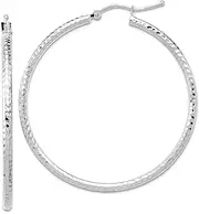 [JewelryWeb] 10k White Gold Sparkle Cut 2mm Round Tube Hoop Earrings 41.02x39.37mm Wide 2mm Thick-Hoop Earring for Women