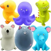 Jalousie 4 Inch Latex Dog Squeaky Toys Soft Rubber Dog Chew Toy Squeaky Toy Fetch Play Animal Ball Toy for Puppy Small Medium Pets Dog (5 Pack Animal Medium)