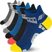 [Effeet] Mens Trainer Socks, 6 Pairs Ankle Socks Mens and Womens, Cushioned Socks for Sport, Running, Work, Hiking 9-11, Multicolour, 10-11 US