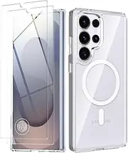 TR4U - Crystal Clear Case for Samsung Galaxy S23 Series - 2023/ Soft and Slim/Full Body Protection/Camera Guard Protection (Clear, S25 Ultra MagSafe + 2 Screens Potectors)