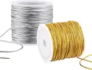 2 Rolls Metallic Elastic Cords Stretch Cord Ribbon Gold and Silver