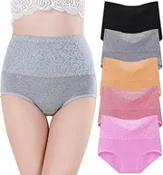 [HEJIGOOD] Women's Briefs High-waist Full Coverage Knickers Soft Breathable Panties Floral Print Hipster for Ladies 5 Pack