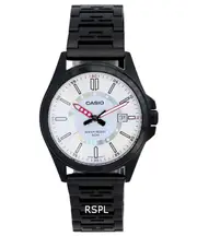 Casio Analog White Dial Black Ion Plated Quartz MTP-E700B-7E 50M Mens Watch
