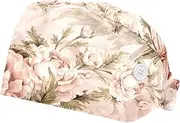 [FVQL] Set of 2 Scrub Caps Women Nurse Hats Surgical Cap, Vintage Floral Flower and Leaf