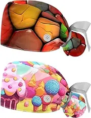 [YTYVAGT] 2-Pc,Nurse Scrub Caps,Scrub Hats with Buttons and Cotton Sweatband,Bright Pattern Colorful Giraffe