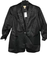 LOGO Lavish by Lori Goldstein Women Ruched Sleeve Blazer w/ Foil Detail Size L