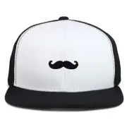 Youth Black Mustache Patch Structured Flat Bill Snapback Trucker Cap - FREESHIP