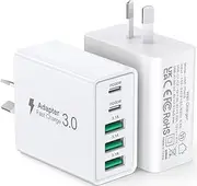 [2-Pack] USB C Wall Charger, 50W Fast USB C Charger Block, 5-Port PD Power Adapter + QC Wall Plug Multiport Type C Charging Block Cube Compatible with iPhone 16 15 14 13 12 11 Pro Max XR XS, HNT-PT415