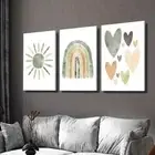 3pcs Bohemian Neutral Sun Rainbow Wall Art Canvas Framed 50x70cm