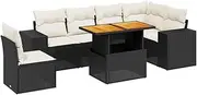 vidaXL 7 Piece Garden Sofa Set - Black Rattan/Steel - Modular Patio Furniture with Adjustable Tabletop - Outdoor Seating for Terrace & Deck - Includes Cushions
