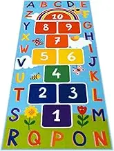 STARUIA Washable Hopscotch Kids Rug for Playroom, Colorful Educational Classroom Rugs with ABC Number, Non Slip Kids Play Rug Game Carpet for Bedroom Nursery Boy Girl （Blue, 31.5''x72''）