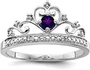 [JewelryWeb] 925 Sterling Silver Polished Prong set Rhodium Plated Diamond and Amethyst Ring 2mm Wide Band Style-Ring for Women