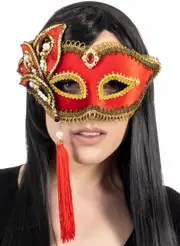 Pearl and Ruby Deluxe Red Velvet Masquerade Mask