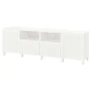 BESTÅ TV bench with doors and drawers, white/Hanviken/Stubbarp white, 240x42x74 cm
