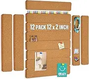 12 Pack Cork Board Strips, Self Adhesive Cork Board for Office, Small Cork Board for Wall Desk Home Classroom Office with 100 Push Pins for Paste Notes, Photos, Schedules, Photos