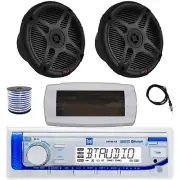 Dual Marine Radio,Cover, Antenna,Wire, 2x 6.5" 600W Bluetooth Black Speaker