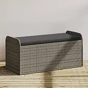 Storage Bench with Cushion Grey 115x51x52 cm Poly Rattan,Outdoor Benches 11.8KG-365728