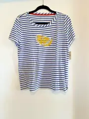NWT Talbots Women's Blue White Stripe Sequin Lemon Tee Size PL (Petite Large)