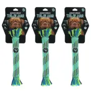 3x Paws & Claws Tug-Of-War Dog 30cm Toy Rubber Core Rope Puppy Chew Play BL/GRN