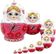 Stacking Toy Handmade Stacking Dolls Wooden Russian with Butterfly Pattern 10 Pieces Girl Nesting Dolls Pink Stacking Dolls for Kids