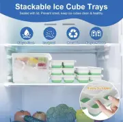 5 Pack Silicone Rectangular, stackable Ice Cube Trays w/Lids & Bucket. NIB.