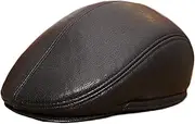 KJIASDFE Winter Hats,Men Leather Cap Beret Sheepskin Newsboy Cap Cap Golf Hat Black