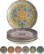 Euisail Salad Plate Set of 6, 8.5 Inch Dinner Plates for Salad, Pasta, Dessert,Steak, Appetizers Colorful Bohemian Style Dishes for Kitchen