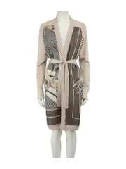 Beige Graphic Panel Knitted Cardigan