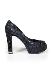 Navy Sequin Peep Toe Platform Heels