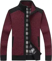 [DGHM-JLMY] Mens Full Zip Up Cardigan Sweaters Stand Collar Slim Fit Knitted Sweater Color Block Casual Cardigans Coat