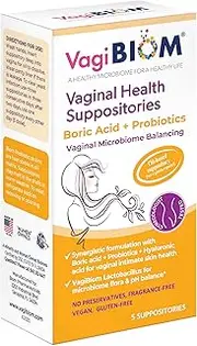 VagiBiom Boric Acid Suppositories with Lactobacillus: Microbiome Flora Balance; Balance and Nourishes Healthy Flora; Paraben-Free Preservative-Free