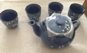 NEW Handpainted 5 Piece Tea Stoneware Set. Teapot + 4 Cups