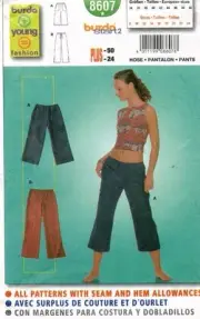 BURDA Juniors' Pants Pattern 8607 Size 8-24 UNCUT